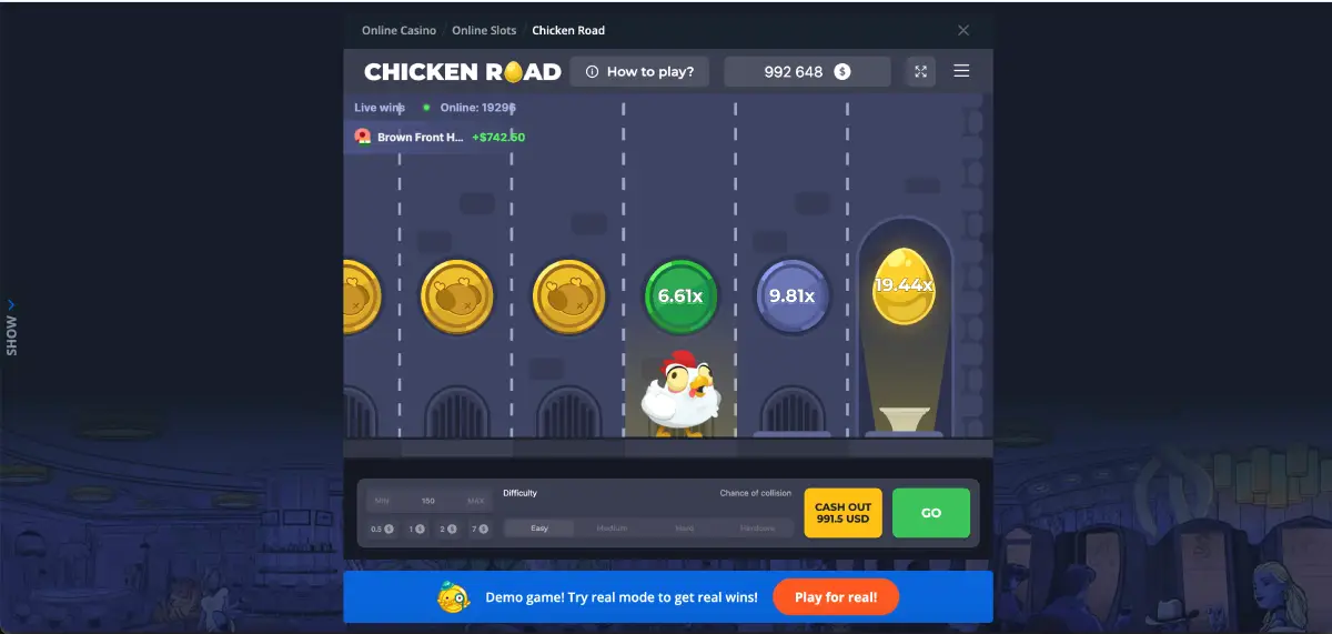 Hlavní obrazovka Chicken Road 2 demo v nabídce kasina
