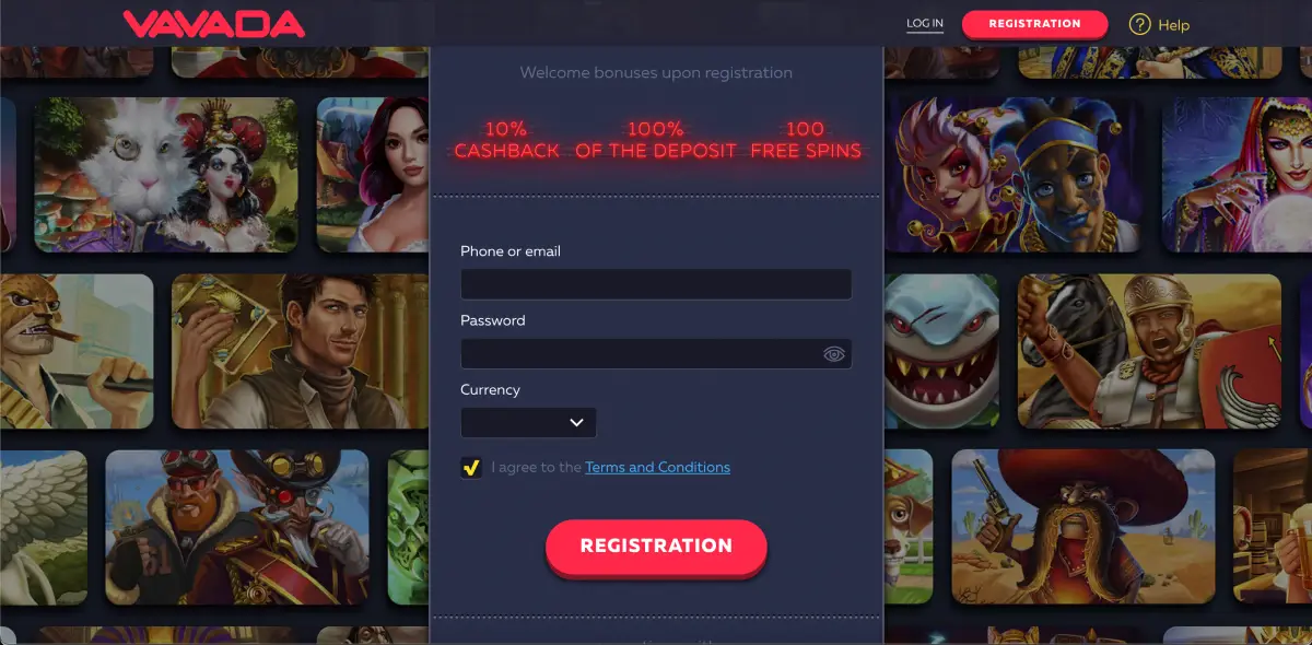 Registrační formulář ve Vavada casinu pro hru Chicken Road