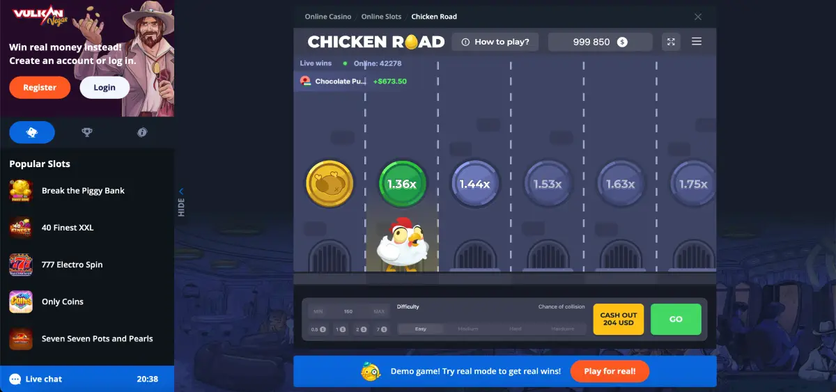 Kuře běžící po herní cestě v Chicken Road